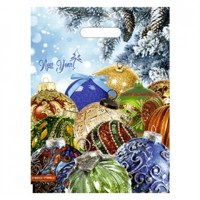 Пакет полиэтиленовый Праздничные шары НГ 30х40 (60) с вырубной ручкой