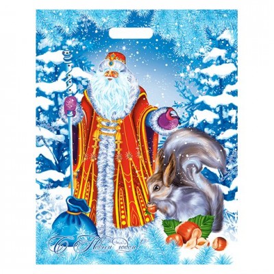 Пакет полиэтиленовый Дед Мороз и Снегурочка НГ 41х51 (80) с вырубной ручкой