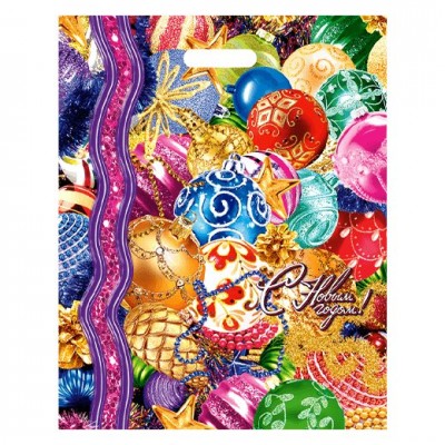 Пакет полиэтиленовый Новогодние шары НГ 41х51 (80) с вырубной ручкой