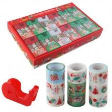 Для творчества Скотч  декоративный( НОВЫЙ ГОД) клейкая лента, 9 шт., 1.2 см х 1 м, диспенсер в комплекте, ПВХ Mazari