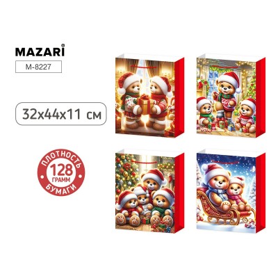 Пакет Бумажный Мишки НГ , 32х44х11 см