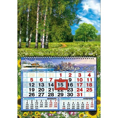 Календарь Квартальный ОДНОБЛОЧНЫЙ Природа 2026 г 333х480 мм