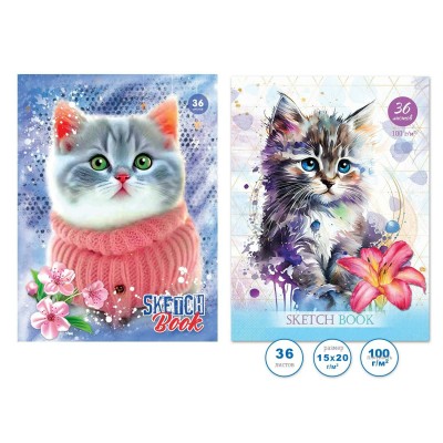Скетчбук А5 склейка Кошки, лак, 36л. Альянс