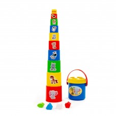 Игрушка пластик.  Занимательная пирамидка №3 (16 элементов) (в сеточке),упаковка 160х165х150 Полесье