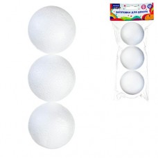 Для творчества   Пенопластовые заготовки для декорирования ШАРЫ, полистирол, диаметр 7.5 см, 3 шт., ОПП-упаковк Mazari