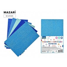 Для творчества Фоамиран набор ОТТЕНКИ  СИНЕГО, с блестками, 5 листов, 5 цветов, формат А4,1,5мм. Mazari