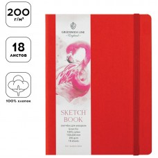Скетчбук 150*200 сшивка для акварели 18л., красный, 100% хлопок, на резинке, 200г/м2 Greenwich Line