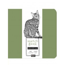 Скетчбук 165*165 сшивка MyArt. БЕНГАЛЬСКАЯ КОШКА,48л., 160гр/м2 ,тв.обл., резинка Проф-Пресс
