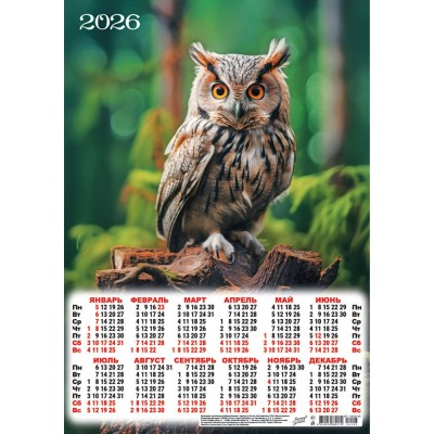 Календарь Листовой А3 Таинственный лес. Совушка 2026 г 297х420 мм