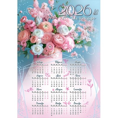 Календарь Листовой А4 (букет цветов) 2026 г 210х295 мм