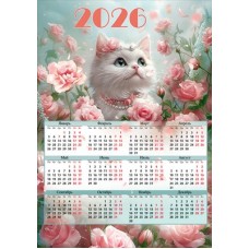 Календарь Листовой А3 (кошечка с розами) 2026 г 297х420 мм