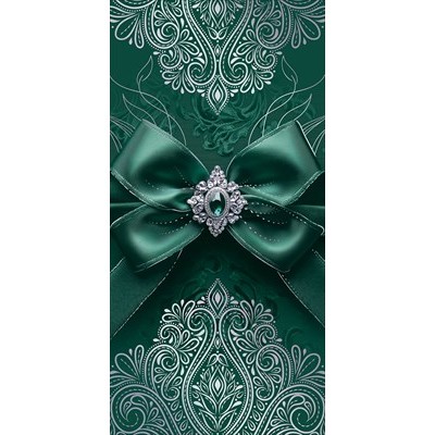 Конверт для денег  без надписи (зелёный бант) 84х168 мм