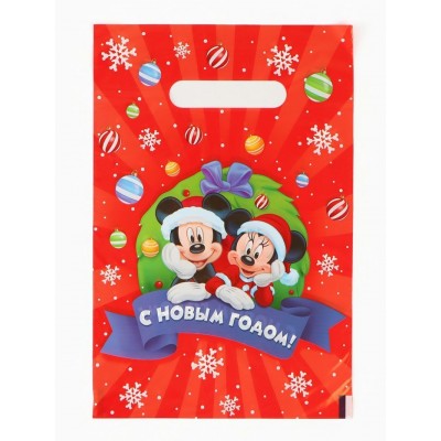 Пакет Полиэтиленовый «С Новым годом»  Микки Маус 20х30(30) с вырубной ручкой