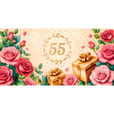 Конверт для денег  55 лет, цветы 82х170 мм