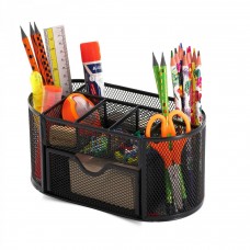 Подставка для канцелярских принадлежностей.  органайзер, металлическая,  овальная,  22 см * 11 см, 9 отделений, черная( без наполнения) Alingar