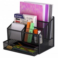 Подставка для канцелярских принадлежностей.  органайзер, металлическая, 23*20*15 см, 5 отделений, выдвижной ящик (без наполнения) Alingar
