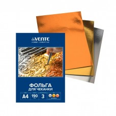 Для творчества Фольга  для чеканки , A4 , 190 г/м2, 3 л, в картонной папке, серебро,золото,бронза deVente