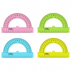 Транспортир   12см, 180° пластиковый, прозрачный, неоновые цвета, ассорти Стамм