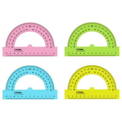 Транспортир   12см, 180° пластиковый, прозрачный, неоновые цвета, ассорти Стамм
