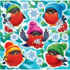 Наклейка Снегири в шапках 330х335 мм