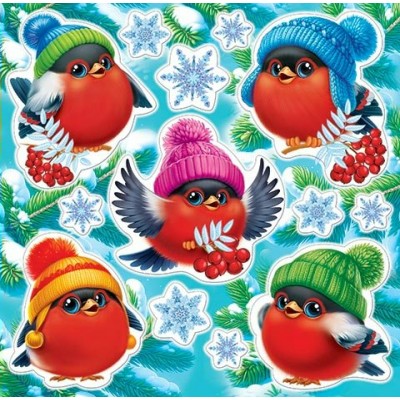 Наклейка Снегири в шапках 330х335 мм