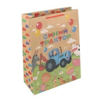 Пакет Чудо праздник/Бумажный крафт Синий трактор 33,5х45х15 см