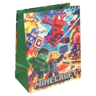 Пакет Чудо праздник/Бумажный  супергерои+пиксели 260х320х140 мм