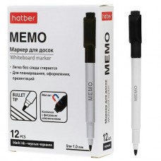Маркер для белой доски черный Memo , 1мм. пулевидный, со стирателем, на магните Hatber