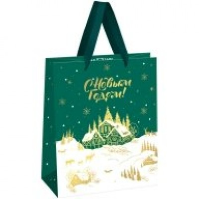 Пакет Бумажный с фольгой С Новым годом! НГ, 18х23х10 см (M)