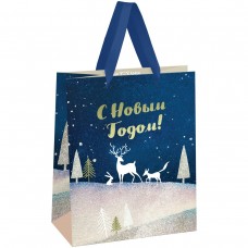 Пакет Бумажный с блестками С Новым годом! НГ, 18х23х10 см (M)