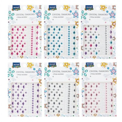 Для творчества Стразы-наклейки  акриловые, АССОРТИ, 6 дизайнов Mazari