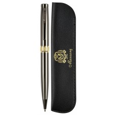 Ручка подарочная синяя шариковая ,Pavia ,1 мм, корпус металлический оружейный, золотой, в футляре Manzoni