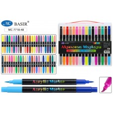 Маркер акриловый набор 48 цветов двухсторонние, с мягкой кистью,на водной основе, толщина линии/мазка 1-5 mm, для любых поверхностей BASIR