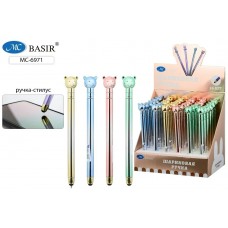 Ручка шариковая синяя с поворотным механизмом+стилус,МИШКА,цветной-металлик корпус,ассорти BASIR