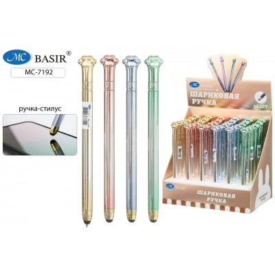 Ручка шариковая синяя с поворотным механизмом+стилус,ЛАПКА BASIR