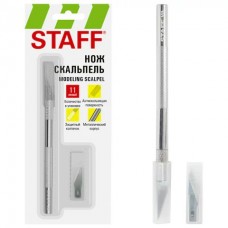 Нож   макетный (скальпель)  11лезвий в комплекте, металлическийкорпус, блиcтер STAFF