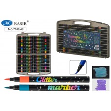 Маркер набор 48 цветов  с блёстками, с мягкой кистью, на водной основе, толщина линии/мазка 1-5mm.для любых поверхностей BASIR