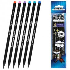 Карандаш ч/г набор 6шт. c забавной надписью,FUNNY NOTES BLK,HB, с ластиком FUNSTER (ФАНСТЕР)