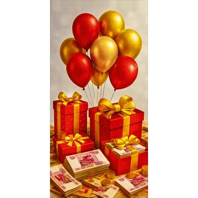 Конверт для денег  без надписи (шары, подарки, 5000 рублей) 84х165 мм