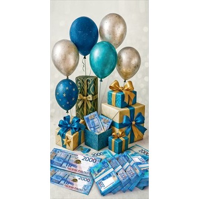 Конверт для денег  без надписи (шары, подарки, 2000 рублей) 84х165 мм
