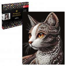 Для творчества Алмазная мозаика  с частичной выкладкой,ЖЕМЧУЖНАЯ КОШКА, 40*50 см,9 цветов страз Феникс
