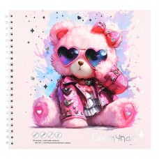 Скетчбук 195*195 спираль 40 л, блок - белый офсет 100 г/м2,РОЗОВЫЙ МИШКА , тиснение фольгой Феникс