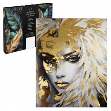 Для творчества Картина по номерам   с поталью, ДЕВУШКА В ПЕРЬЯХ,40х50 см, 16 цветов с акриловыми красками и кистями, поталь: золотая, картонная коробка с ручкой Феникс