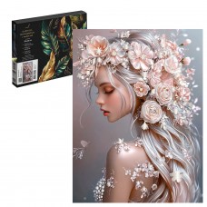 Для творчества Картина по номерам  с поталью, ДЕВУШКА-ВЕСНА,30х40 см, 18 цветов с акриловыми красками и кистями, поталь: белое золото, картонная коробка с ручко Феникс