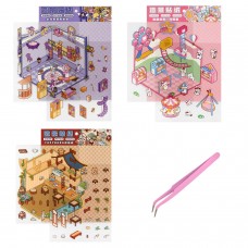 Для творчества Наклейки  -румбокс д/создания миниатюрных сцен,125х150 мм,6 листов наклеек 180 штук, поле д/наклеивания 3 л., пинцет металлический в наборе Феникс