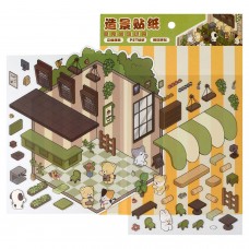 Для творчества Наклейки  -румбокс д/создания миниатюрных сцен, 130х180 мм. КОФЕЙ,.накл. 2л., поле для накл.1л. кол-во наклеек 60+, Феникс