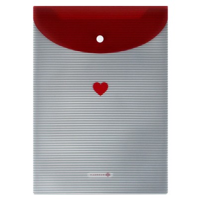 Папка с кнопкой А4 пластиковая,СЕРДЕЧКО НА ПОЛОСКАХ,180 мкм, Феникс