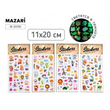 Для творчества Наклейки декоративные  ЖИВОТНЫЕ, 11*20 см, светятся в темноте, 4 дизайна, ОПП-упаковка Mazari