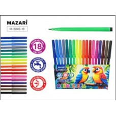 Фломастеры 18 цв. круглые ПОПУГАИ, вентилируемый колпачок, Mazari