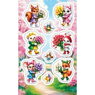 Наклейка Животные с цветами 98х159 мм